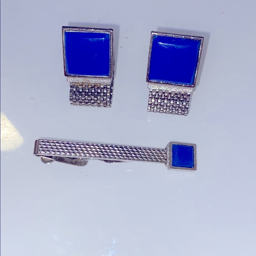 Vintage Swank blue‎ stoned cuff links & tie clip